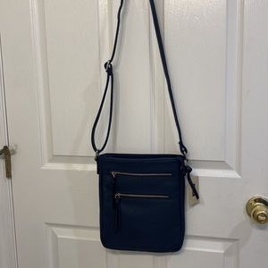Wilson’s Leather black rivet blue crossbody purse